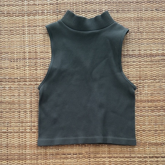 By Together Tops - By Together Ribbed Sleeveless Mock Neck Crop Top - Dark Green